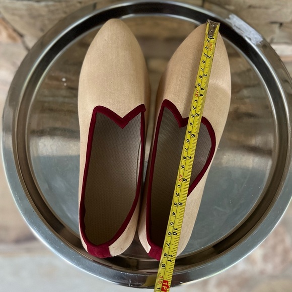 Red cream linen Jutti/Mojri Indian Punjabi Wedding Slippers shoes size 11 - Picture 5 of 8